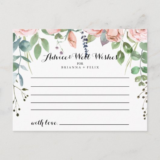Summer Breeze Floral Wedding Advice Card Postkarte (Vorderseite)