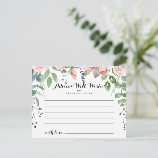 Summer Breeze Floral Wedding Advice Card Postkarte (Stehend Vorderseite)