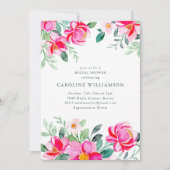 Summer Bright Pink Watercolor Floral Bridal Shower Einladung (Vorderseite)