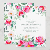 Summer Bright Pink Watercolor Floral Bridal Shower Einladung (Vorne/Hinten)