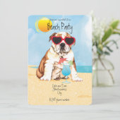 Summer Bulldog Beach Party Einladung (Stehend Vorderseite)