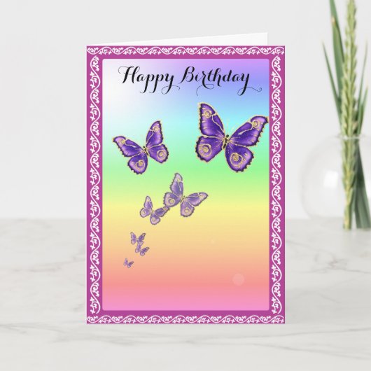 Summer Butterflies.Happy Birthday Karte (Vorderseite)