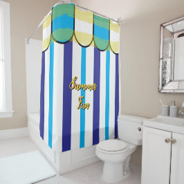 Summer Cabana Blue White Yellow Stripes Duschvorhang
