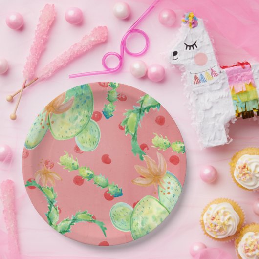 Summer Cactus Pink Paper Plate Pappteller (Party)