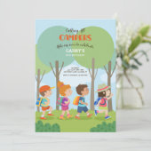 Summer Camp Buddies Einladung zum Geburtstag (Stehend Vorderseite)