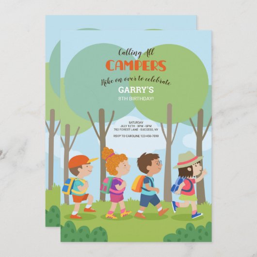 Summer Camp Buddies Einladung zum Geburtstag (Vorne/Hinten)