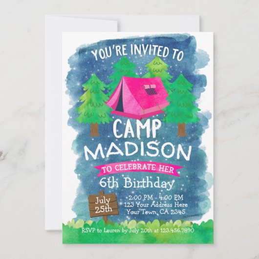 Summer Camp, Camping Geburtstag Einladung (Vorderseite)