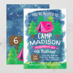 Summer Camp, Camping Geburtstag Einladung