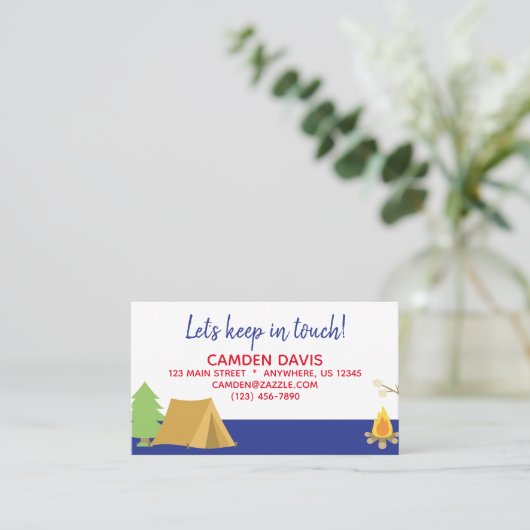 Summer Camp Contact Card Visitenkarte (Stehend Vorderseite)