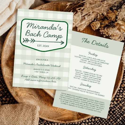 Summer Camp Gingham Bachelorette Wochenende Einladung