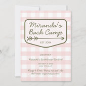 Summer Camp Gingham Pink & Green Bachelorette Einladung (Vorderseite)
