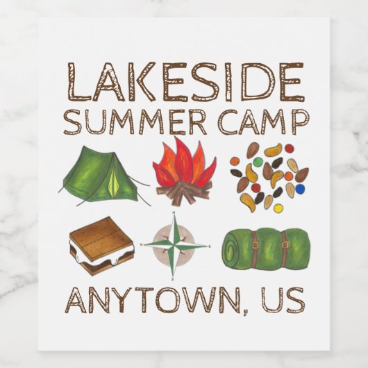 Summer Camp Kompass Campfire S'mores Zelt Trailmix Weinetikett (Einzelnes Label)