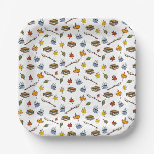Summer Camp S'mores Campfire Happy Camper Bonfire Pappteller