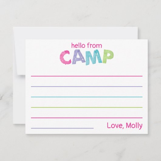 Summer Camp Stationery Rustic Wood Pink Girly Mitteilungskarte (Vorderseite)