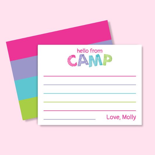 Summer Camp Stationery Rustic Wood Pink Girly Mitteilungskarte