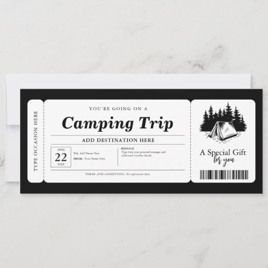 Summer Camping Trip Voucher Zertifikat Einladung (Vorderseite)
