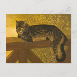 Summer Cat on Balustrade Vintage Cat Portrait Postkarte