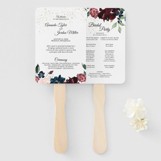 Summer Celebration Wedding Program Hand Fan Fächer (Vorne und Hinten)