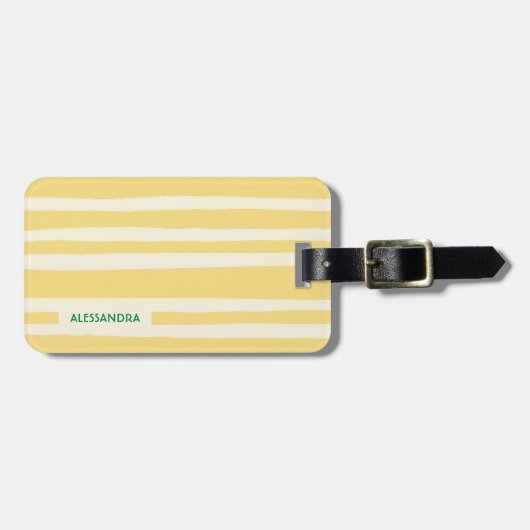 Summer Chic Retro Yellow Stripes Personalized Gepäckanhänger (Vorderseite horizontal)
