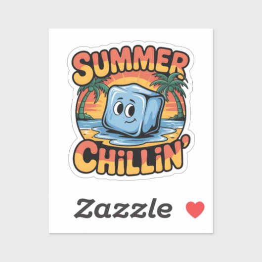 Summer Chillin' Cute Ice Cube Retro Beach Sunset Aufkleber (Blatt)