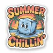 Summer Chillin' Cute Ice Cube Retro Beach Sunset Aufkleber (Vorderseite)