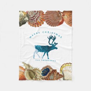 Summer Christmas Beach Seashell Deer Fleecedecke