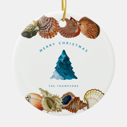 Summer Christmas Beach Seashell Individuelle Name Keramik Ornament (Vorne)