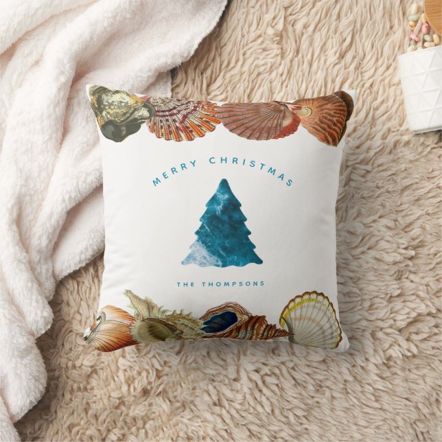 Summer Christmas Beach Seashell Individuelle Name Kissen (Decke)