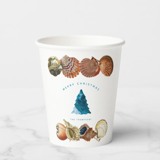 Summer Christmas Beach Seashell Individuelle Name Pappbecher (Rückseite)
