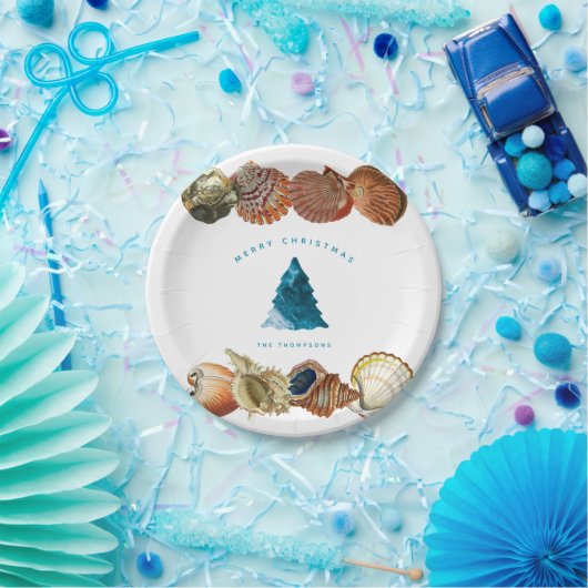 Summer Christmas Beach Seashell Individuelle Name Pappteller (Party)