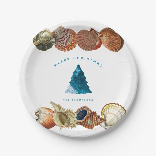 Summer Christmas Beach Seashell Individuelle Name Pappteller (Vorderseite)