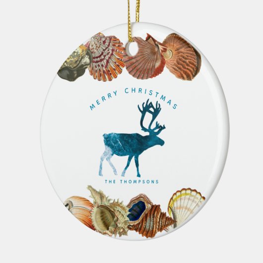 Summer Christmas Beach Seashell Reindeer Keramik Ornament (Links)