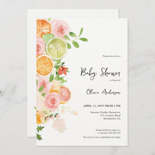 Summer Citrus Baby Dusche Brunch Einladung (Vorne/Hinten)