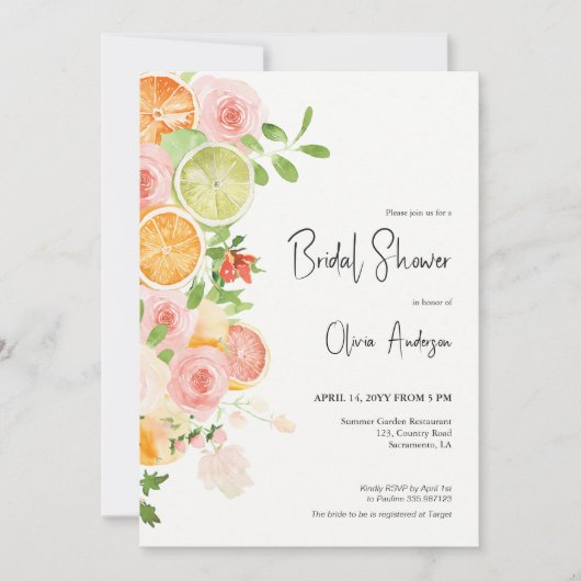 Summer Citrus Brautparty Brunch Einladung (Vorderseite)