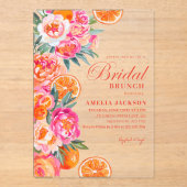 Summer Citrus & Floral Orange Brautparty Acryleinladungen (Vorderseite)