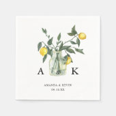 Summer Citrus Lemon Greenery Monogram Wedding Serviette (Vorderseite)