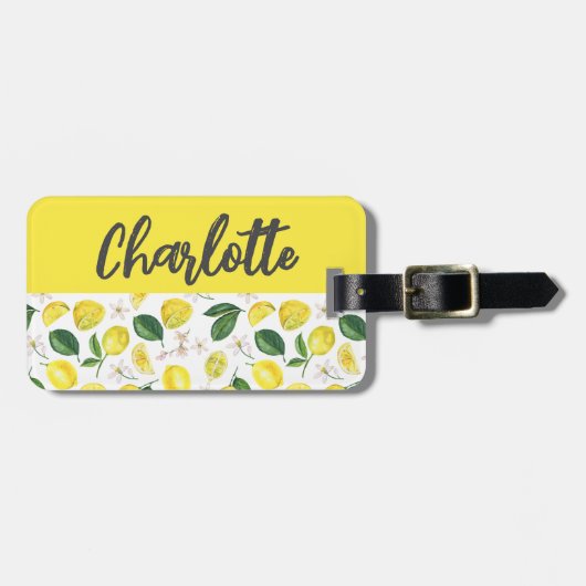 Summer Citrus Lemon Monogram Gepäckanhänger (Vorderseite horizontal)