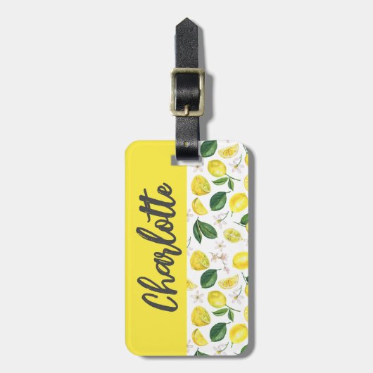 Summer Citrus Lemon Monogram Gepäckanhänger (Vorderseite vertikal)