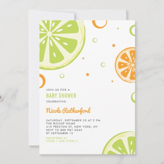 Summer Citrus Slices Baby Dusche Einladung (Vorderseite)