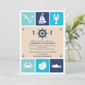 Summer Clambake Nautical Beach Icons Party Einladung (Stehend Vorderseite)