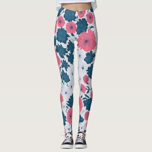 Summer Classic Simple Floral LuLaRoe Pink White Leggings (Vorderseite)