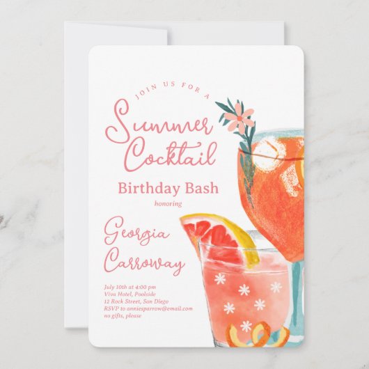 Summer Cocktail Geburtstag Bash Einladung (Vorderseite)