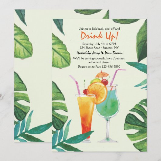 Summer Cocktail Party Einladung (Vorne/Hinten)