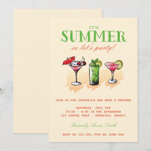 Summer Cocktail Party Einladung (Vorne/Hinten)