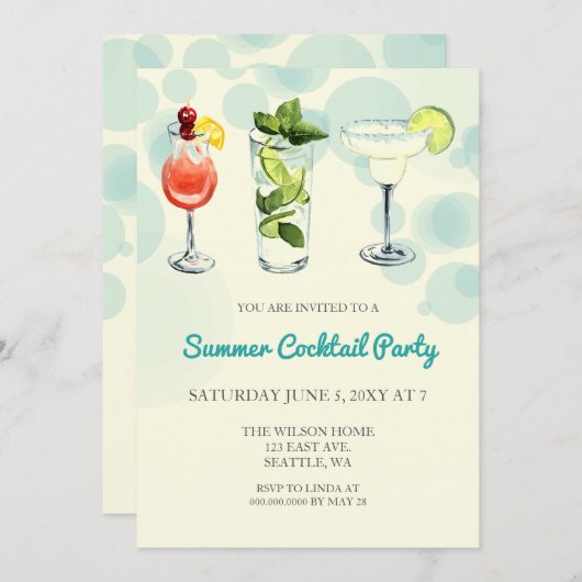 Summer Cocktail Party Einladungen (Vorne/Hinten)