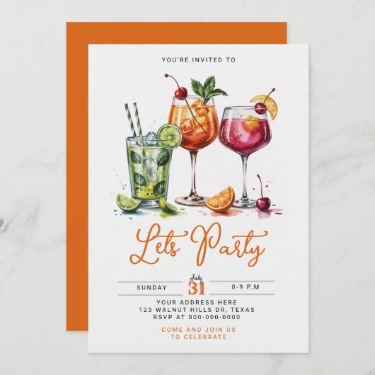 Summer Cocktail Party with Colorful Drinks Einladung (Vorne/Hinten)
