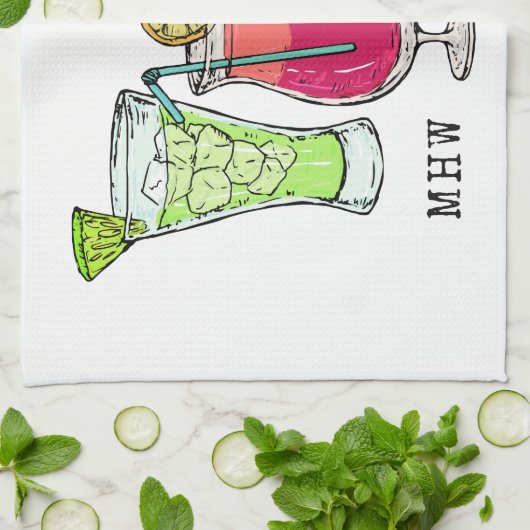 Summer Cocktails Custom Monogram Küchentuch (Gefaltet)