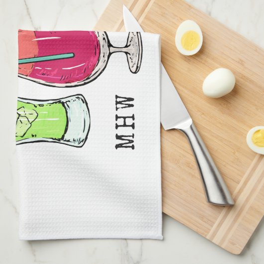 Summer Cocktails Custom Monogram Küchentuch (Viertel Falte)