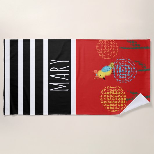 Summer Colorblock Stripes Yellow Bird Strandtuch (Vorderseite)