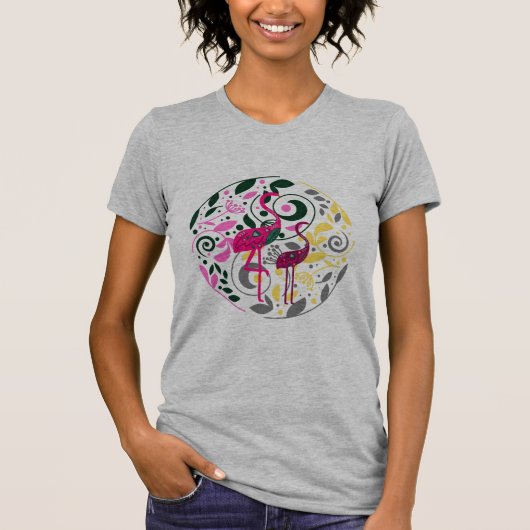 Summer Colorful Flamingo Circle Leaf Frauen T-Shirt (Vorderseite)